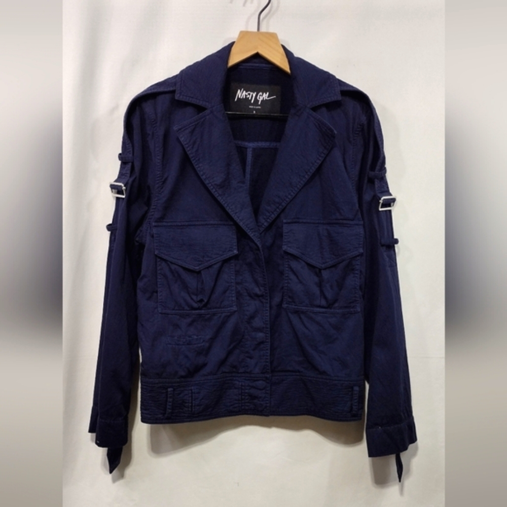 Nastygal Cargo Moto Jacket Women's S Blue Utility Boho Retro 90s Y2K Casual